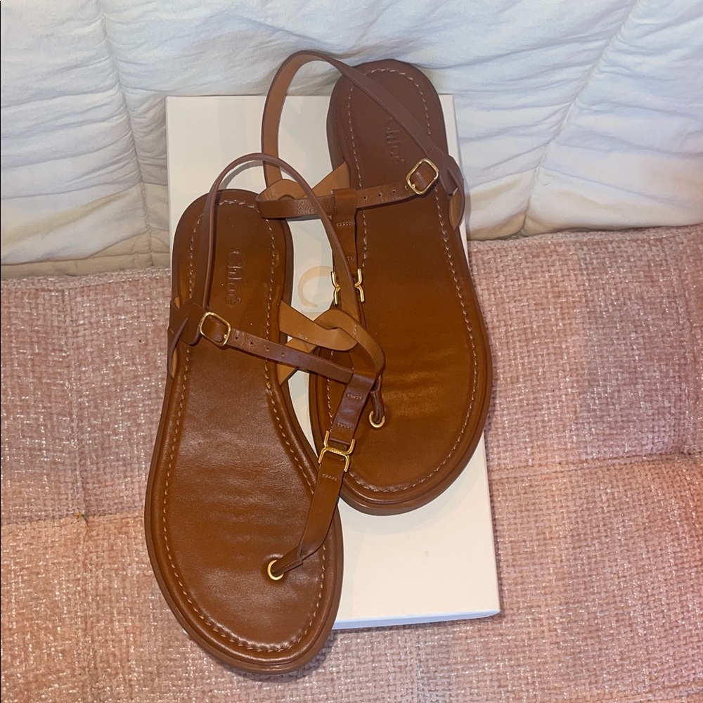 Chloe Brown Leather Sandals, Sz 41